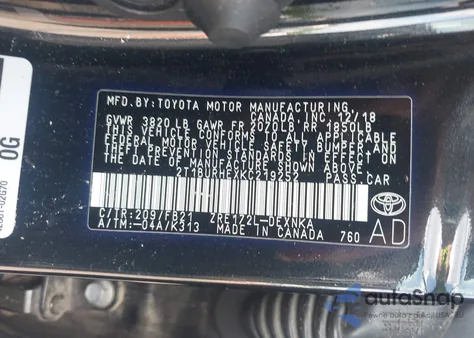 2019 Toyota Corolla Le из США, поврежденный, VIN 2T1BURHEXKC219252